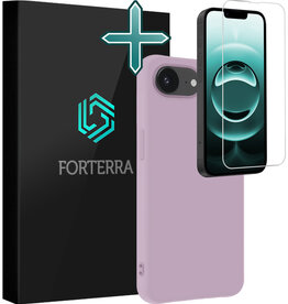 Forterra Forterra iPhone 16E Hoesje Siliconen Met Screenprotector Met Dichte Notch - Lila