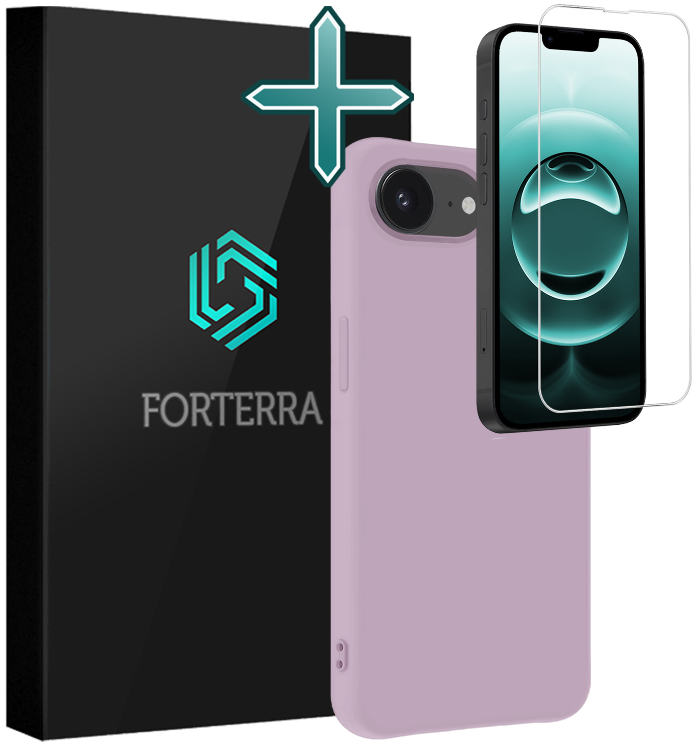 Forterra Forterra iPhone 16E Hoesje Siliconen Met Screenprotector Met Dichte Notch - Lila