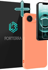 Forterra Forterra iPhone 16E Hoesje Siliconen Met Screenprotector Met Dichte Notch - Perzik