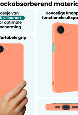 Forterra Forterra iPhone 16E Hoesje Siliconen Met Screenprotector Met Dichte Notch - Perzik