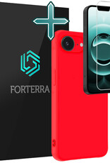 Forterra Forterra iPhone 16E Hoesje Siliconen Met Screenprotector Met Dichte Notch - Rood