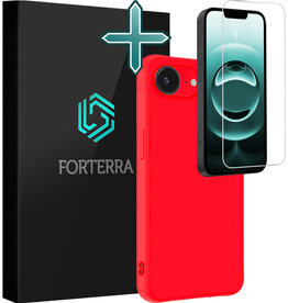 Forterra Forterra iPhone 16E Hoesje Siliconen Met Screenprotector Met Dichte Notch - Rood