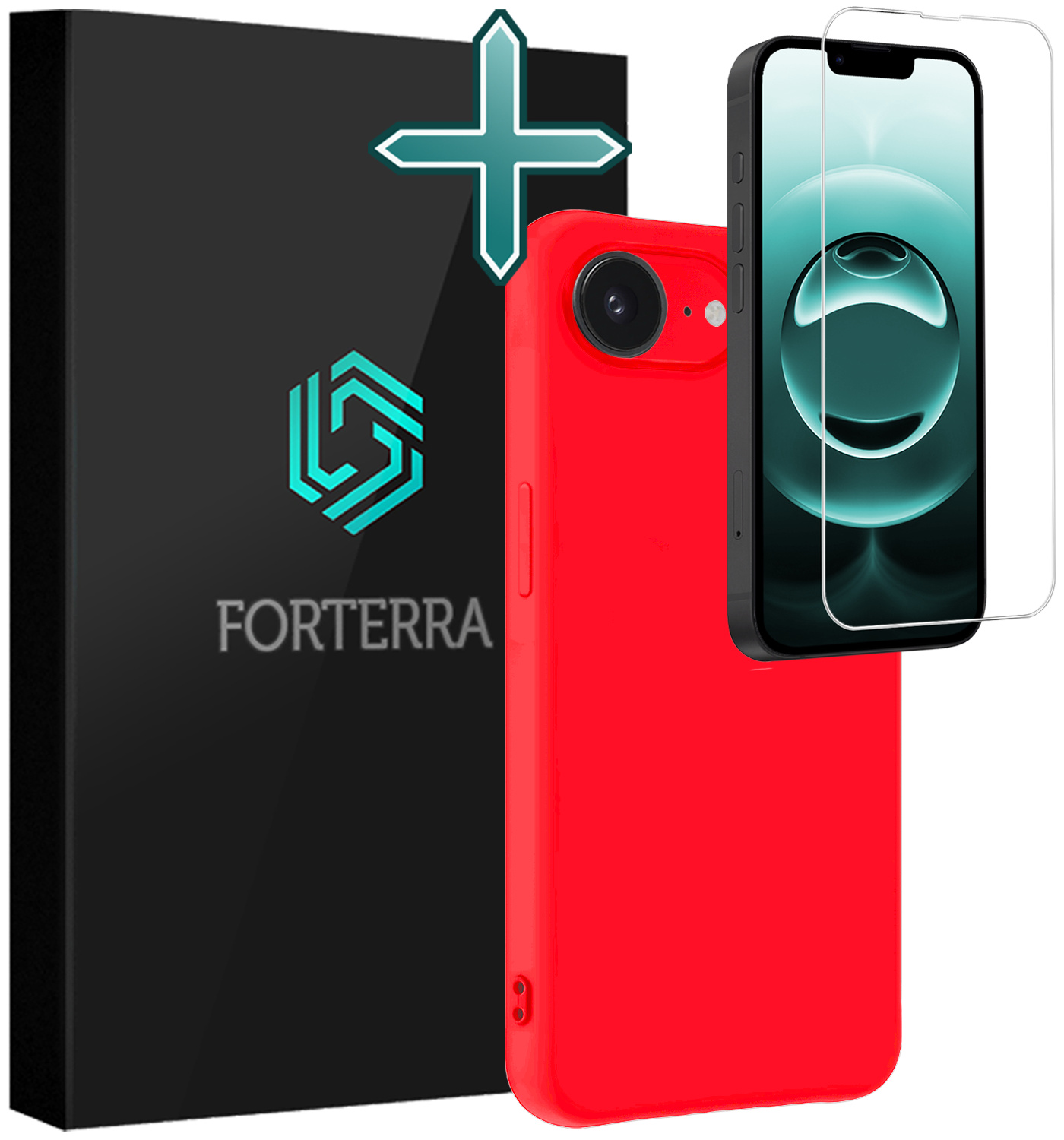 Forterra Forterra iPhone 16E Hoesje Siliconen Met Screenprotector Met Dichte Notch - Rood