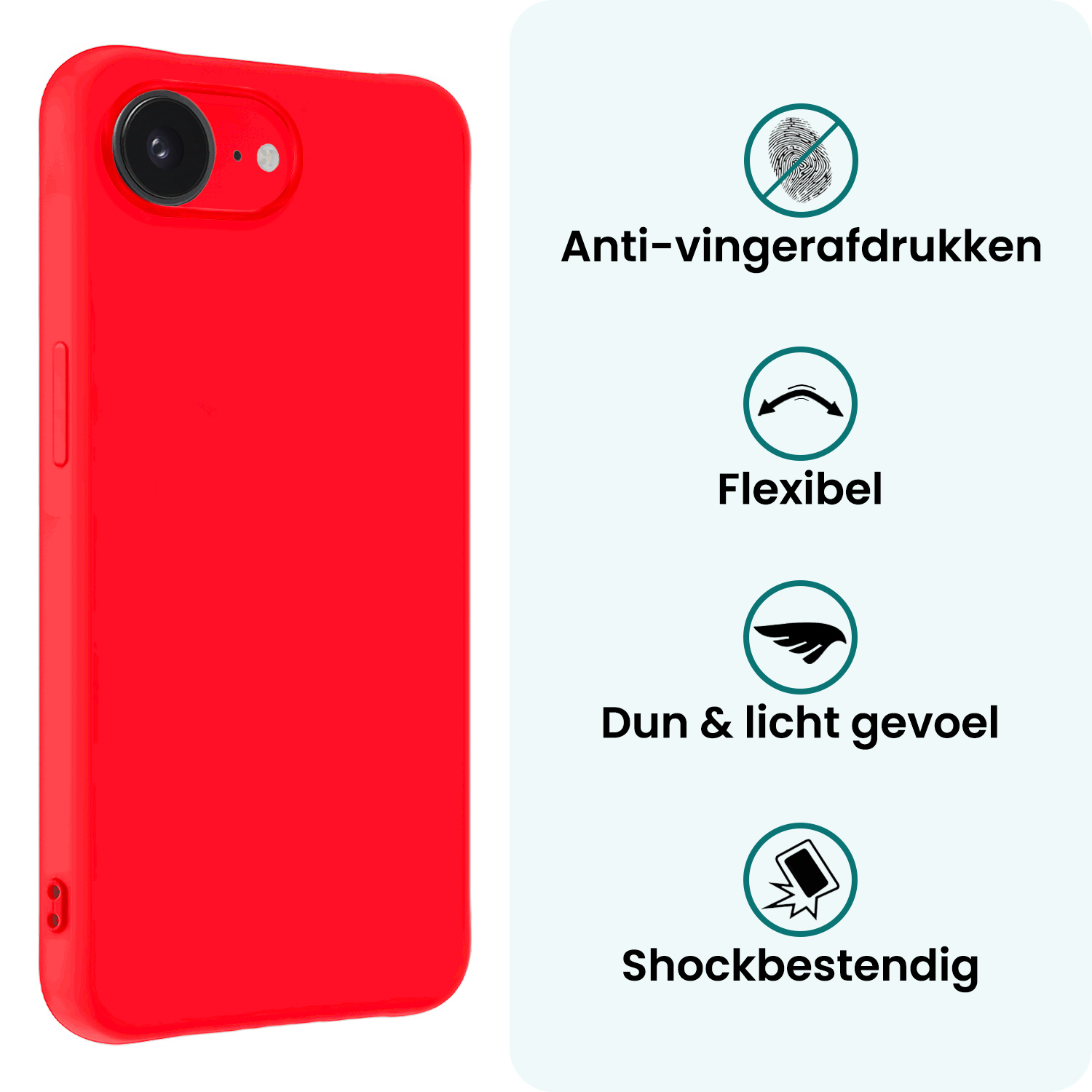 Forterra Forterra iPhone 16E Hoesje Siliconen Met Screenprotector Met Dichte Notch - Rood