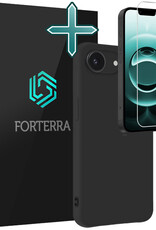 Forterra Forterra iPhone 16E Hoesje Siliconen Met Screenprotector Met Dichte Notch - Zwart