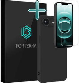 Forterra Forterra iPhone 16E Hoesje Siliconen Met Screenprotector Met Dichte Notch - Zwart
