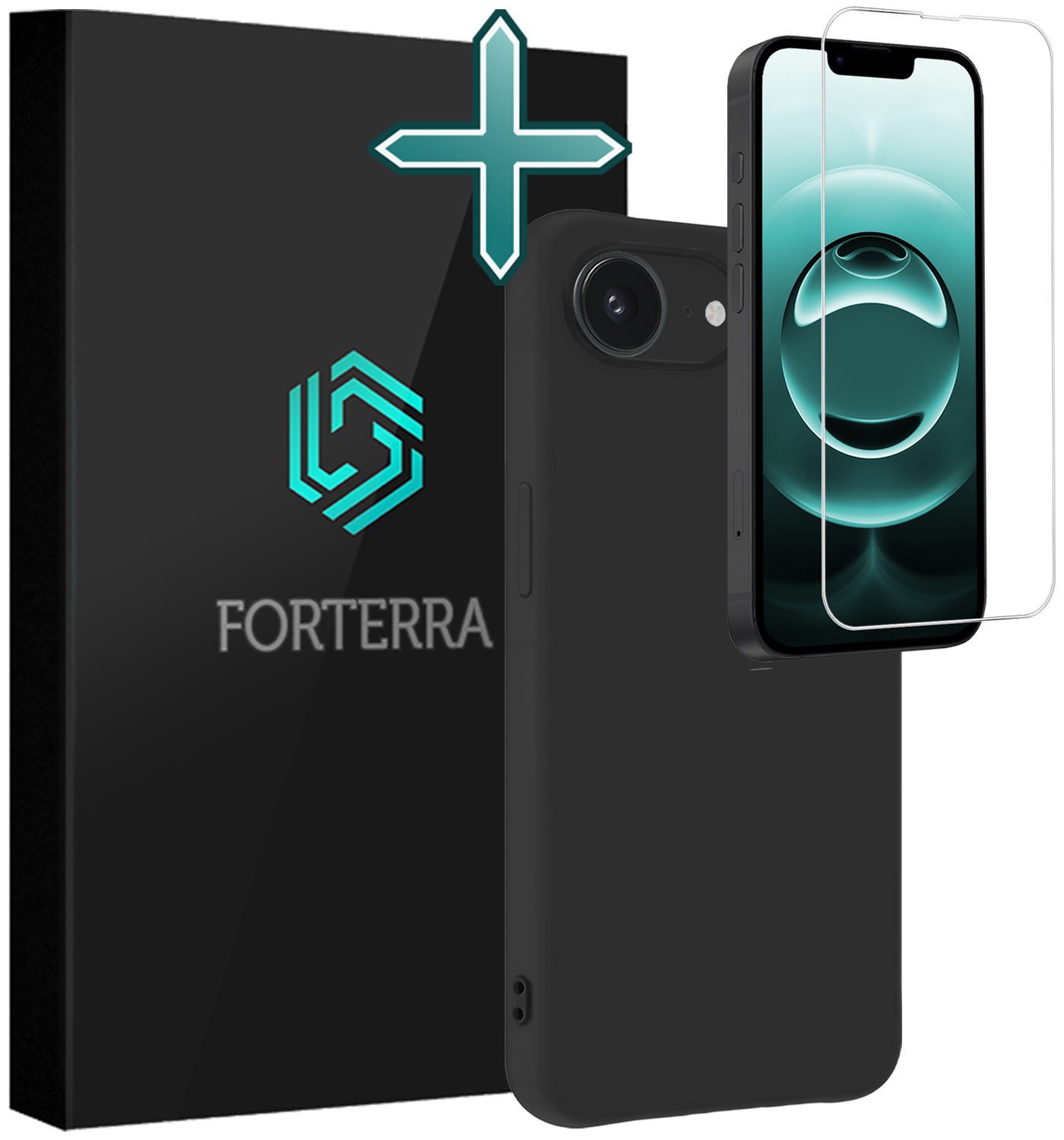 Forterra Forterra iPhone 16E Hoesje Siliconen Met Screenprotector Met Dichte Notch - Zwart