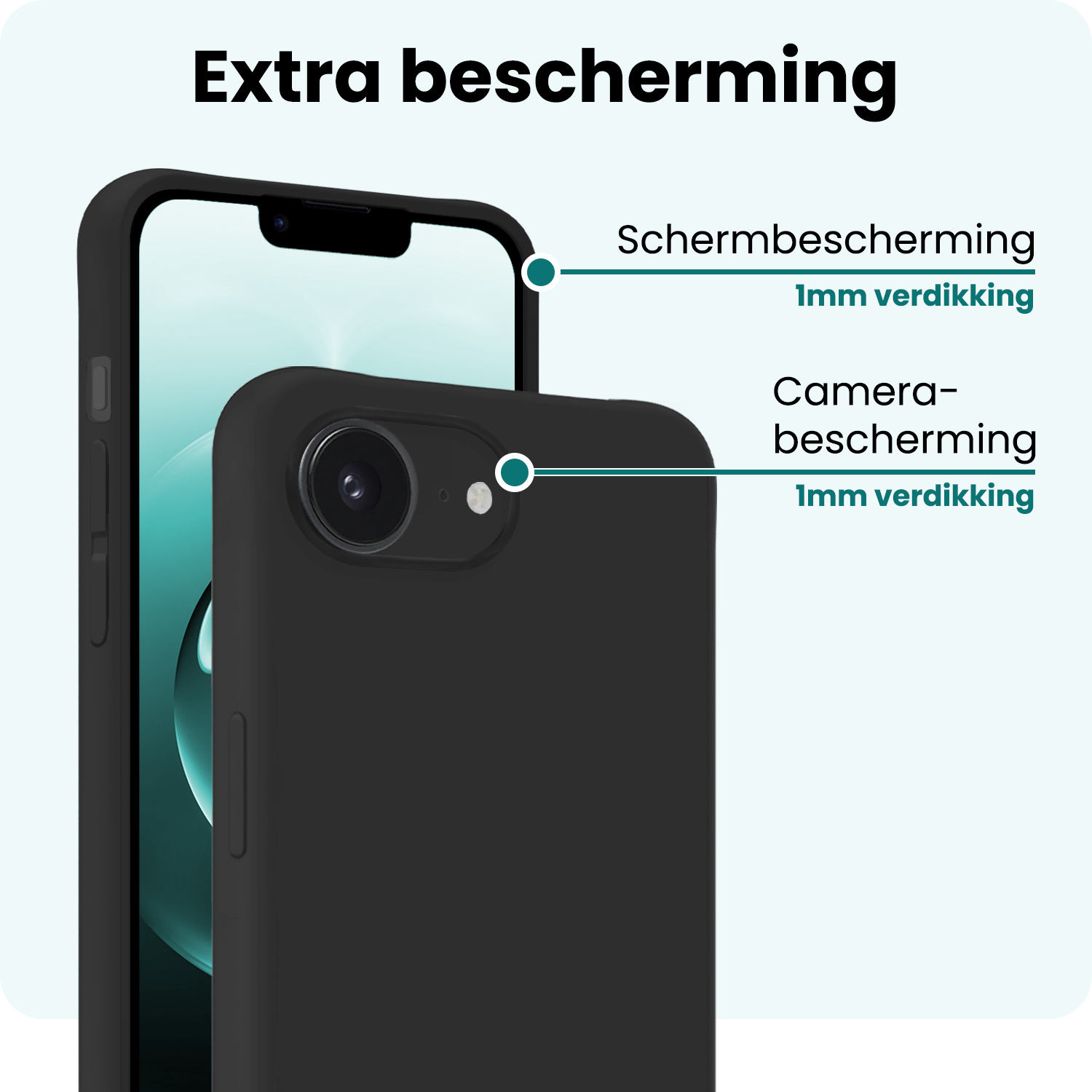 Forterra Forterra iPhone 16E Hoesje Siliconen Met Screenprotector Met Dichte Notch - Zwart