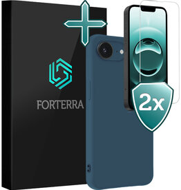 Forterra Forterra iPhone 16E Hoesje Siliconen Met 2x Screenprotector Met Dichte Notch - Donkerblauw