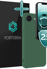 Forterra Forterra iPhone 16E Hoesje Siliconen Met 2x Screenprotector Met Dichte Notch - Donkergroen