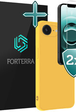 Forterra Forterra iPhone 16E Hoesje Siliconen Met 2x Screenprotector Met Dichte Notch - Geel