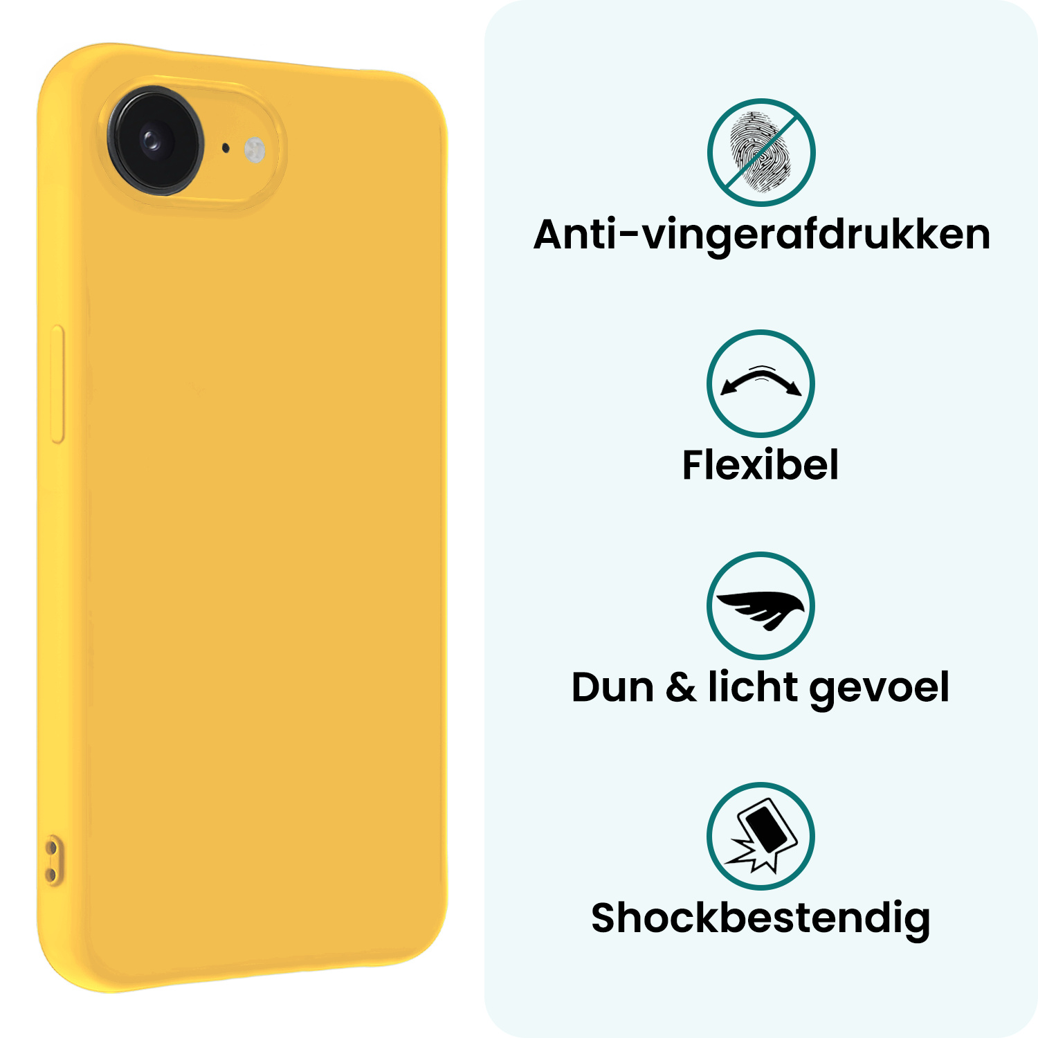 Forterra Forterra iPhone 16E Hoesje Siliconen Met 2x Screenprotector Met Dichte Notch - Geel