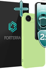 Forterra Forterra iPhone 16E Hoesje Siliconen Met 2x Screenprotector Met Dichte Notch - Groen