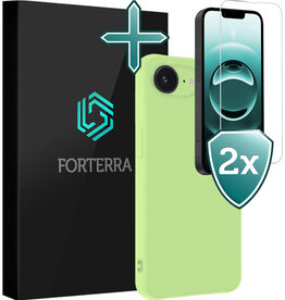 Forterra Forterra iPhone 16E Hoesje Siliconen Met 2x Screenprotector Met Dichte Notch - Groen