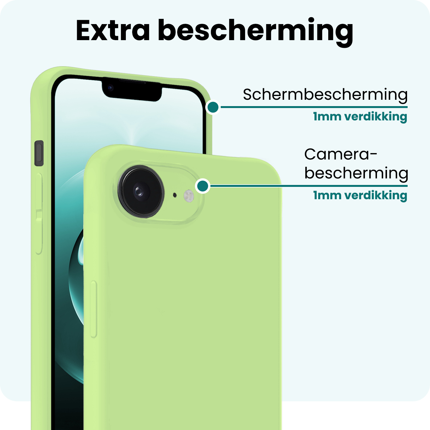 Forterra Forterra iPhone 16E Hoesje Siliconen Met 2x Screenprotector Met Dichte Notch - Groen