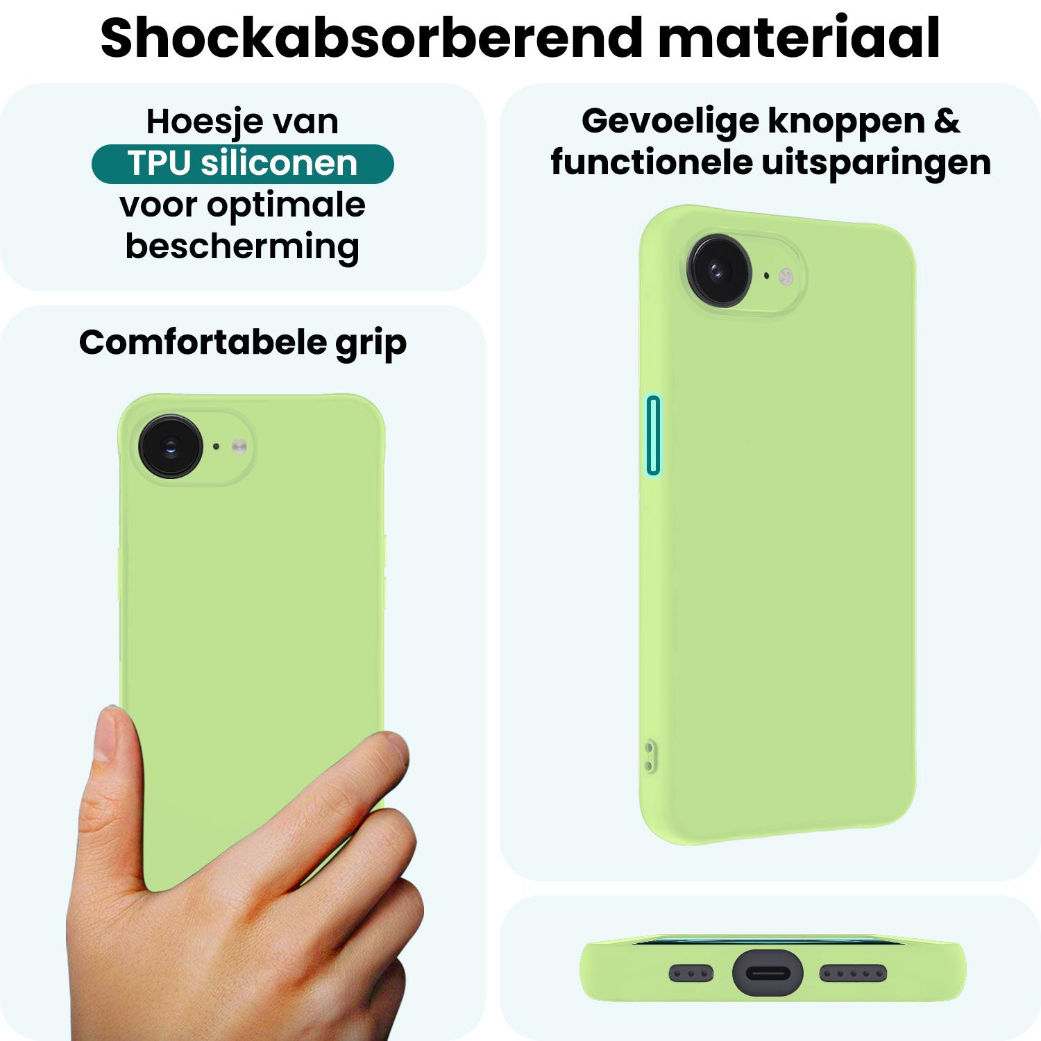 Forterra Forterra iPhone 16E Hoesje Siliconen Met 2x Screenprotector Met Dichte Notch - Groen