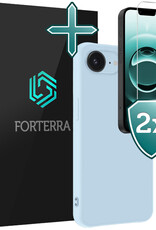 Forterra Forterra iPhone 16E Hoesje Siliconen Met 2x Screenprotector Met Dichte Notch - Lichtblauw