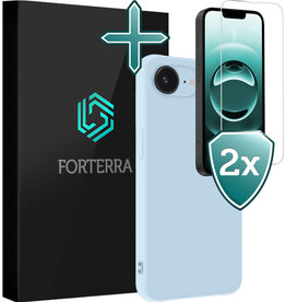 Forterra Forterra iPhone 16E Hoesje Siliconen Met 2x Screenprotector Met Dichte Notch - Lichtblauw