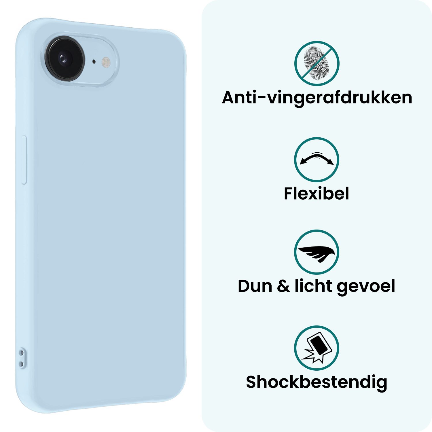 Forterra Forterra iPhone 16E Hoesje Siliconen Met 2x Screenprotector Met Dichte Notch - Lichtblauw