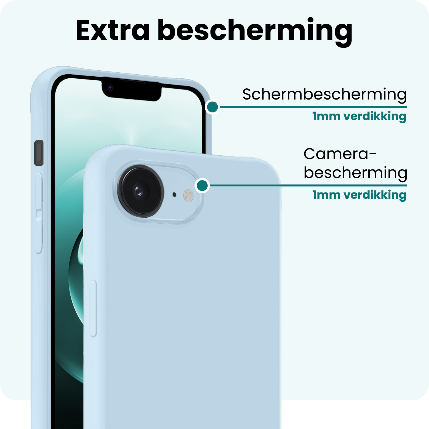 Forterra Forterra iPhone 16E Hoesje Siliconen Met 2x Screenprotector Met Dichte Notch - Lichtblauw