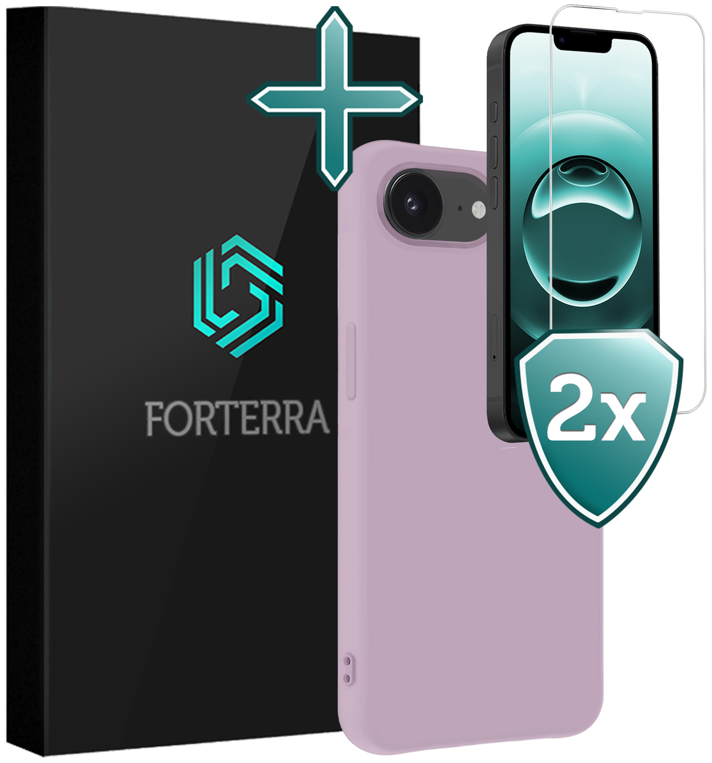 Forterra Forterra iPhone 16E Hoesje Siliconen Met 2x Screenprotector Met Dichte Notch - Lila