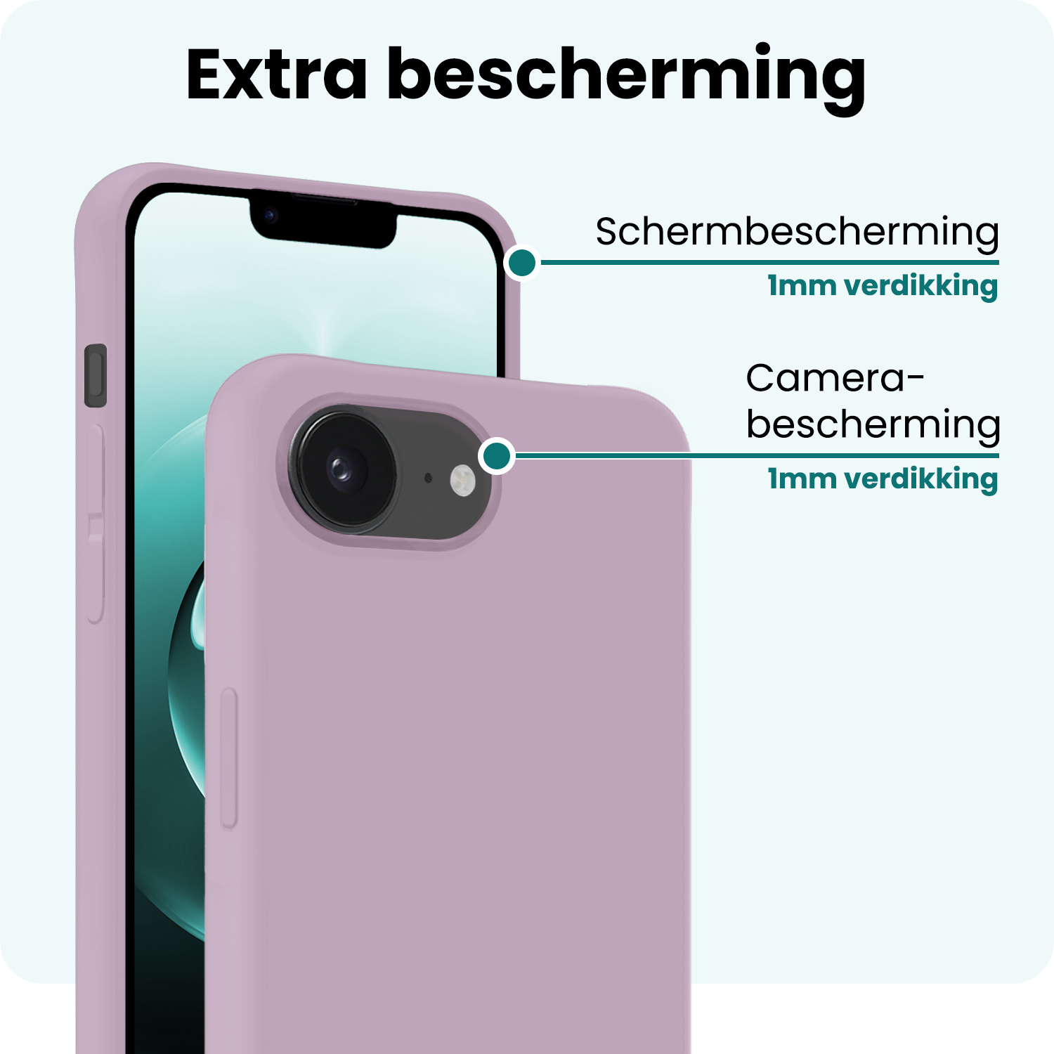 Forterra Forterra iPhone 16E Hoesje Siliconen Met 2x Screenprotector Met Dichte Notch - Lila