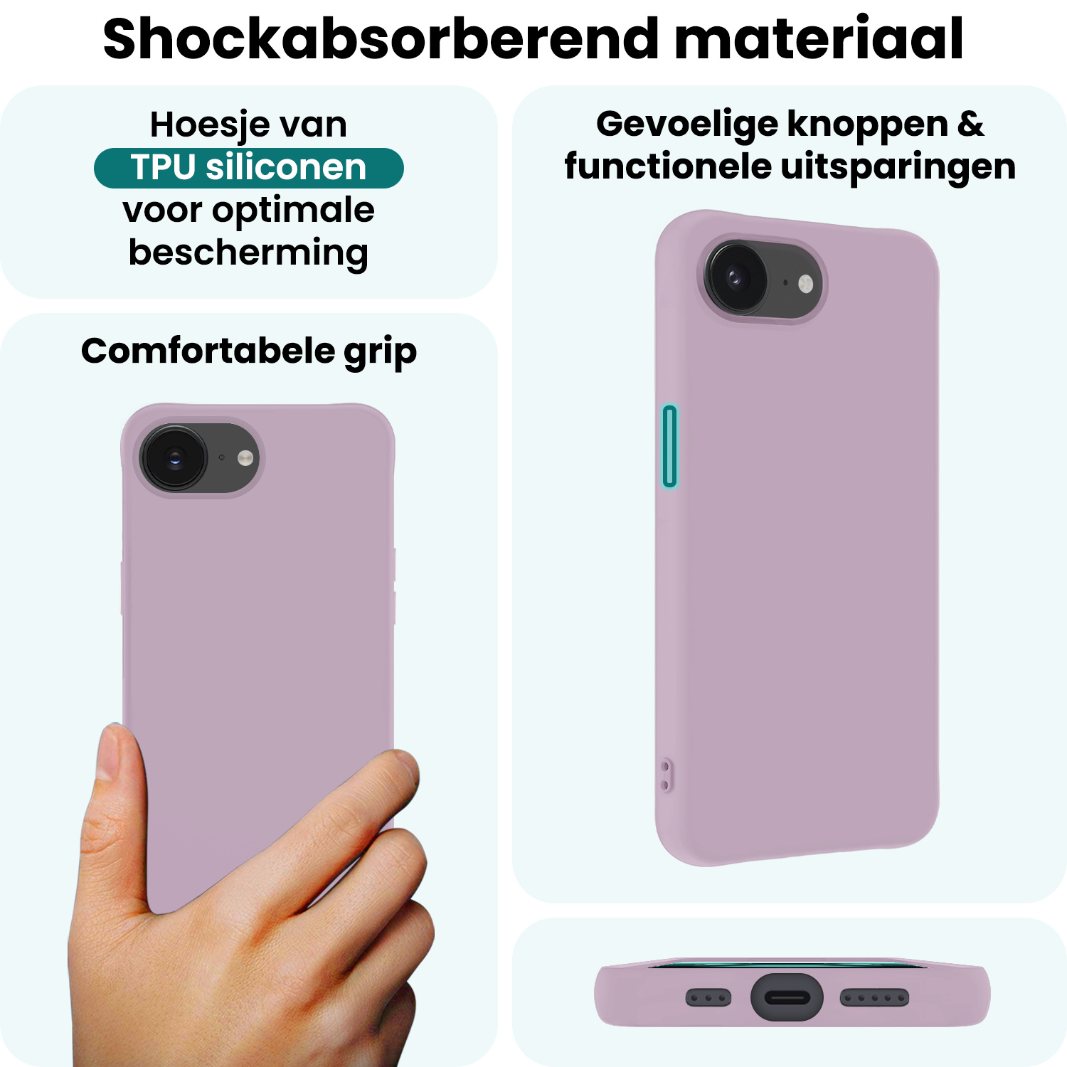 Forterra Forterra iPhone 16E Hoesje Siliconen Met 2x Screenprotector Met Dichte Notch - Lila