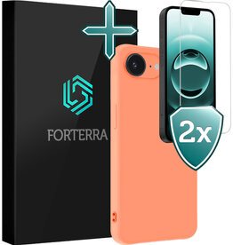 Forterra Forterra iPhone 16E Hoesje Siliconen Met 2x Screenprotector Met Dichte Notch - Perzik