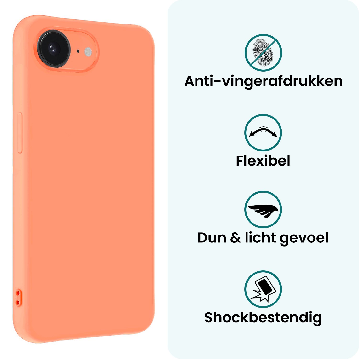 Forterra Forterra iPhone 16E Hoesje Siliconen Met 2x Screenprotector Met Dichte Notch - Perzik
