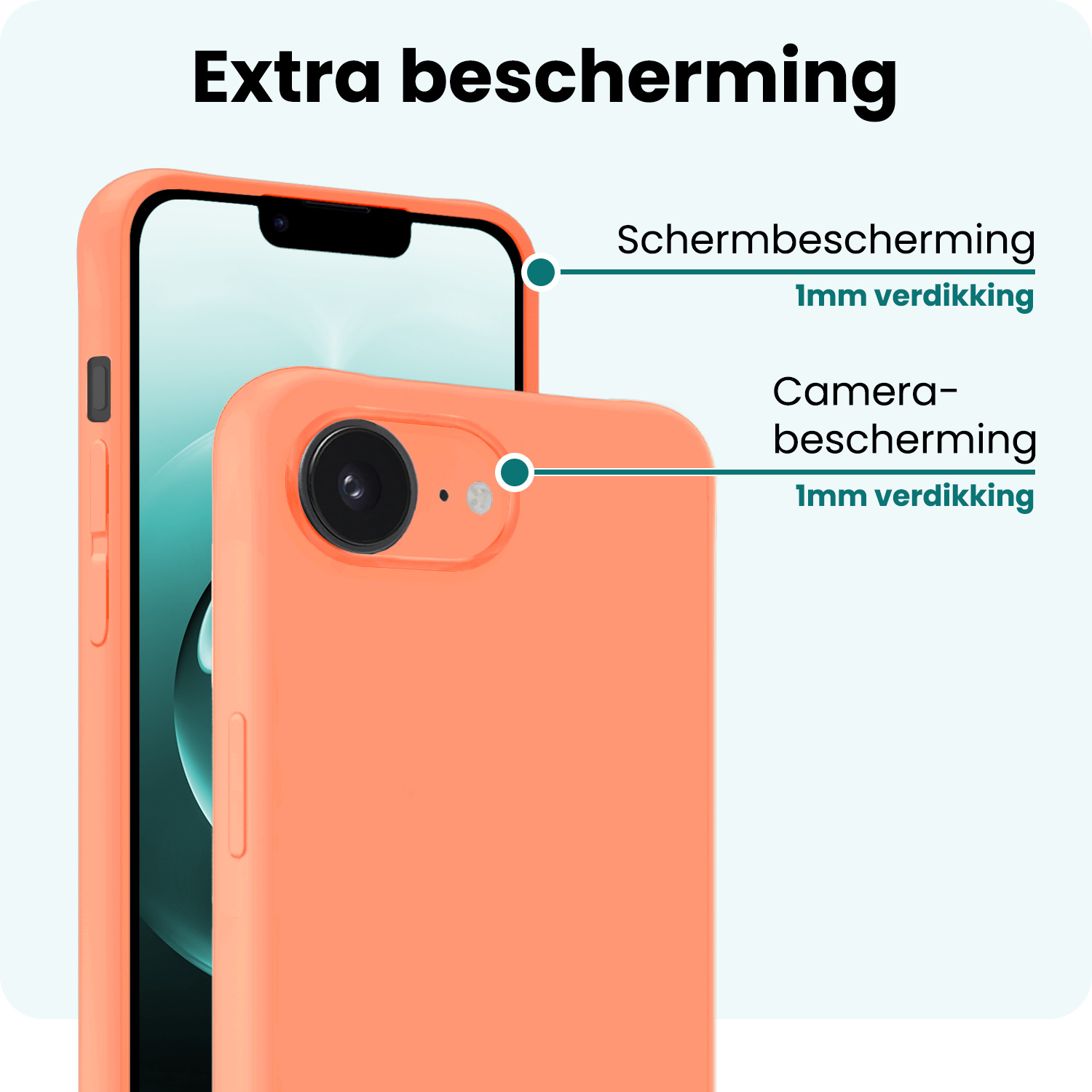 Forterra Forterra iPhone 16E Hoesje Siliconen Met 2x Screenprotector Met Dichte Notch - Perzik