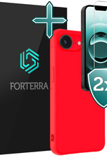 Forterra Forterra iPhone 16E Hoesje Siliconen Met 2x Screenprotector Met Dichte Notch - Rood