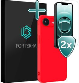 Forterra Forterra iPhone 16E Hoesje Siliconen Met 2x Screenprotector Met Dichte Notch - Rood