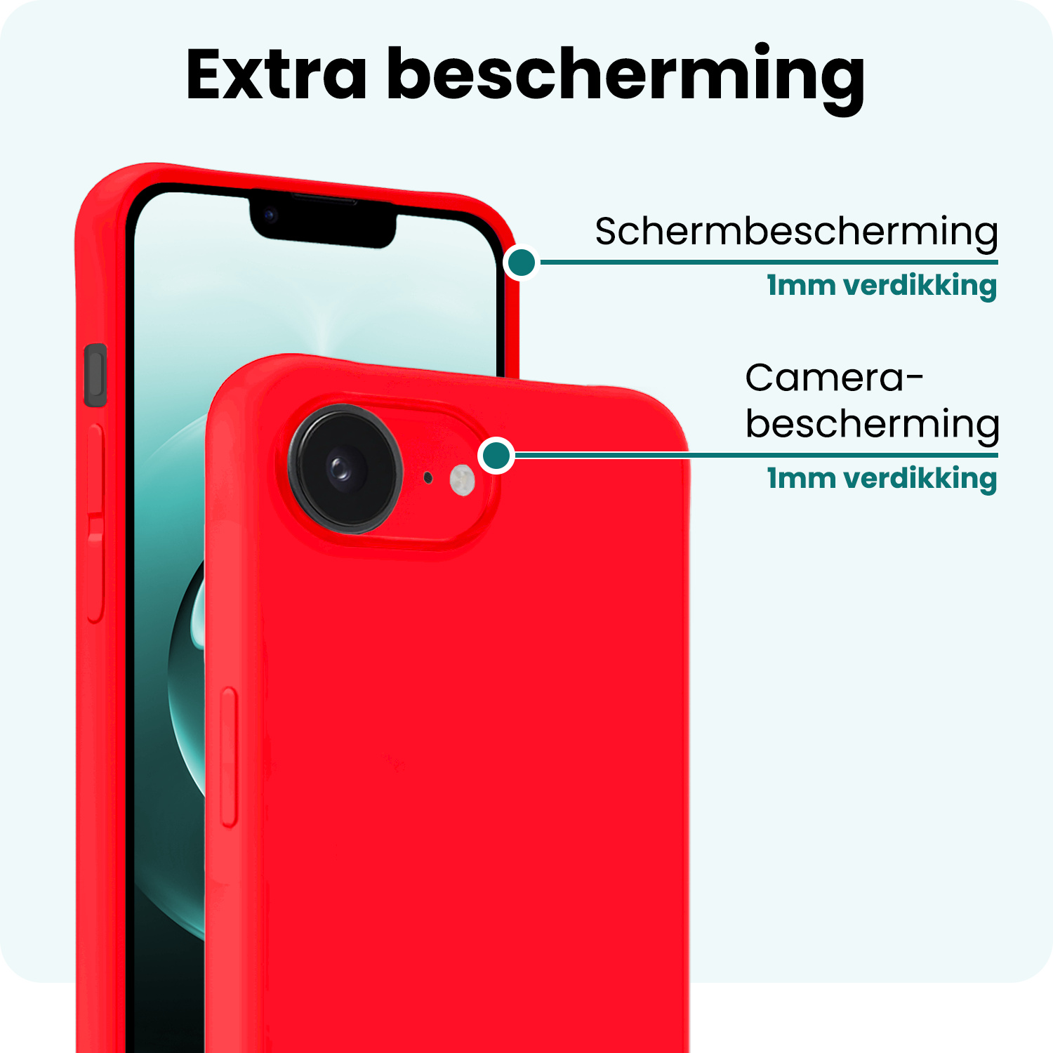 Forterra Forterra iPhone 16E Hoesje Siliconen Met 2x Screenprotector Met Dichte Notch - Rood