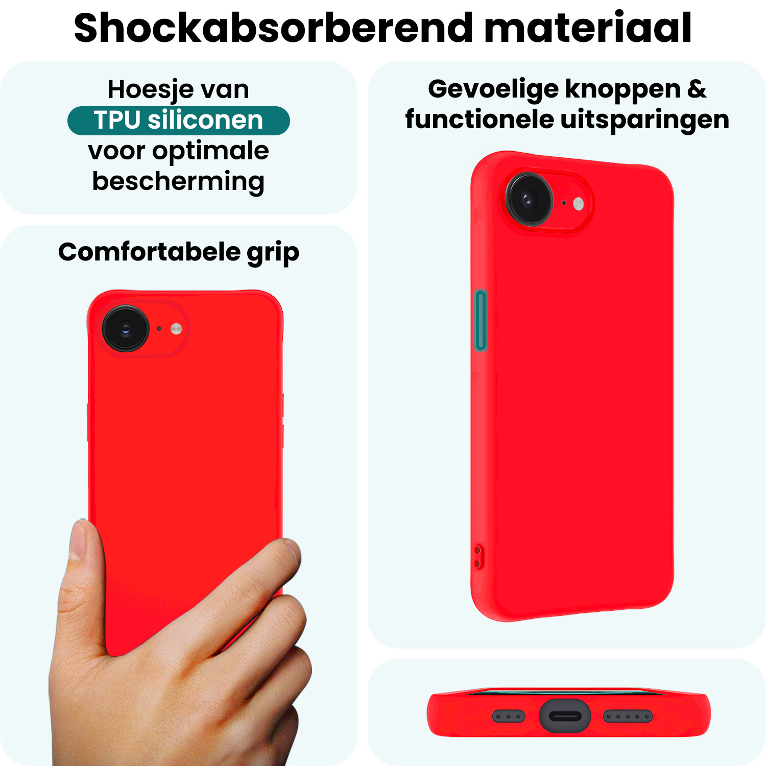 Forterra Forterra iPhone 16E Hoesje Siliconen Met 2x Screenprotector Met Dichte Notch - Rood