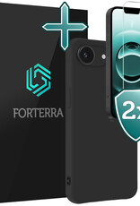 Forterra Forterra iPhone 16E Hoesje Siliconen Met 2x Screenprotector Met Dichte Notch - Zwart
