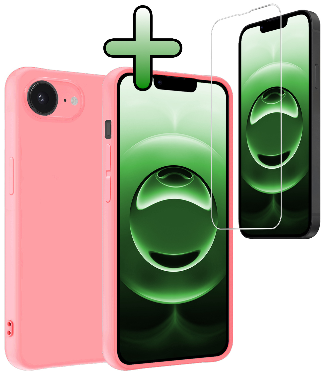 BASEY. BASEY. iPhone 16E Hoesje Siliconen Met Screenprotector Met Dichte Notch - Lichtroze