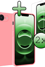 BASEY. BASEY. iPhone 16E Hoesje Siliconen Met 2x Screenprotector Met Dichte Notch - Lichtroze