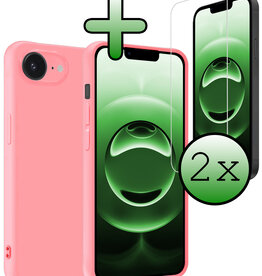 BASEY. BASEY. iPhone 16E Hoesje Siliconen Met 2x Screenprotector Met Dichte Notch - Lichtroze