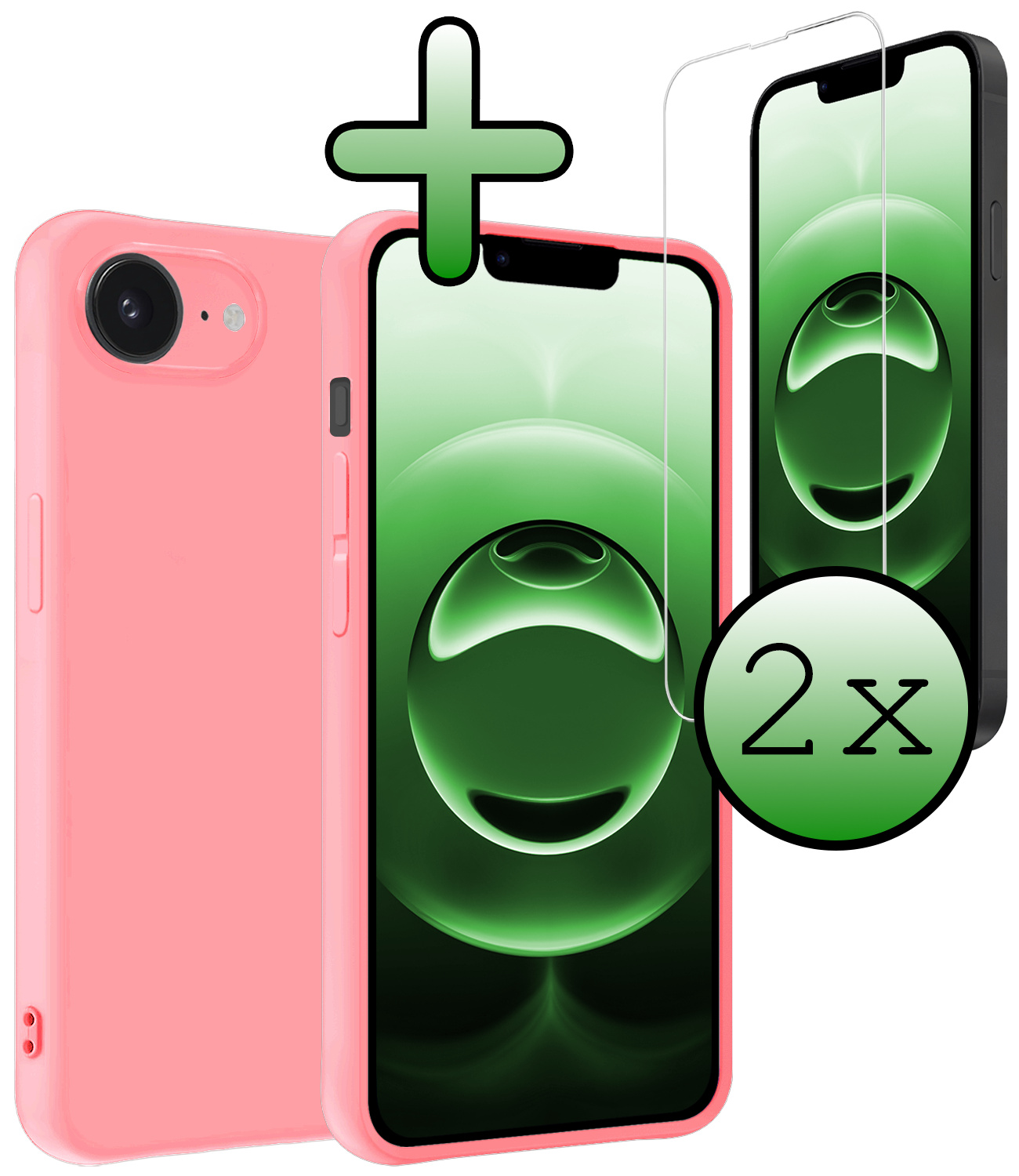 BASEY. BASEY. iPhone 16E Hoesje Siliconen Met 2x Screenprotector Met Dichte Notch - Lichtroze