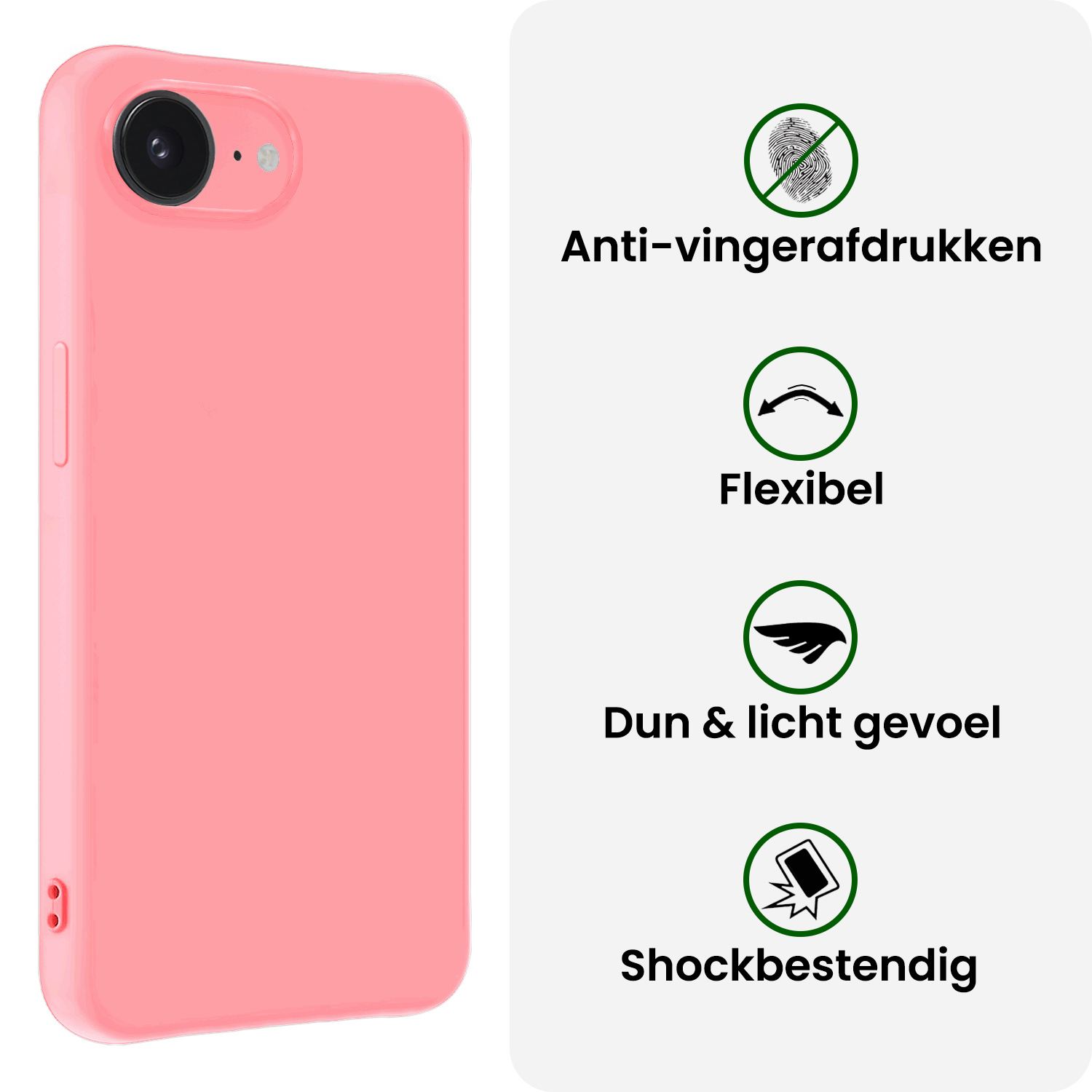 BASEY. BASEY. iPhone 16E Hoesje Siliconen Met 2x Screenprotector Met Dichte Notch - Lichtroze