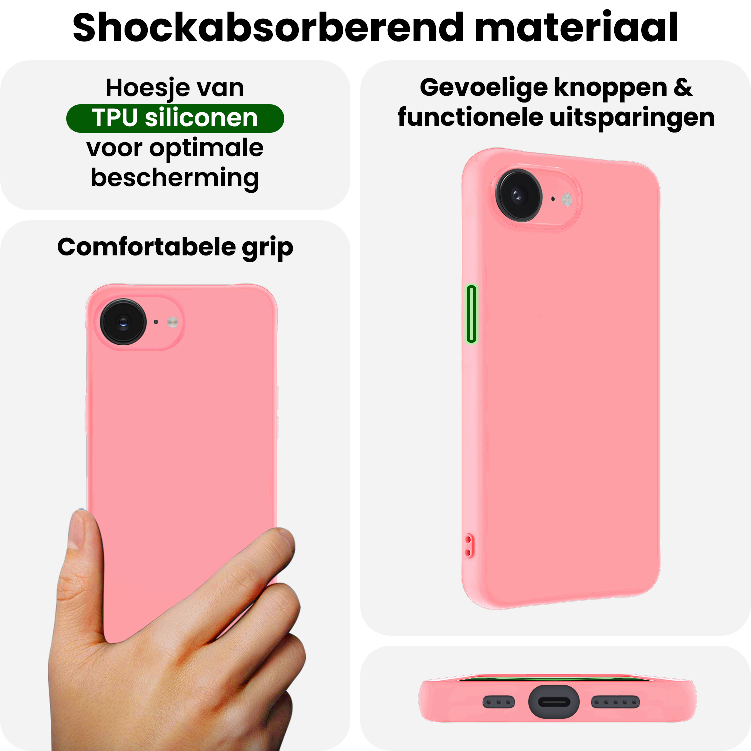 BASEY. BASEY. iPhone 16E Hoesje Siliconen Met 2x Screenprotector Met Dichte Notch - Lichtroze