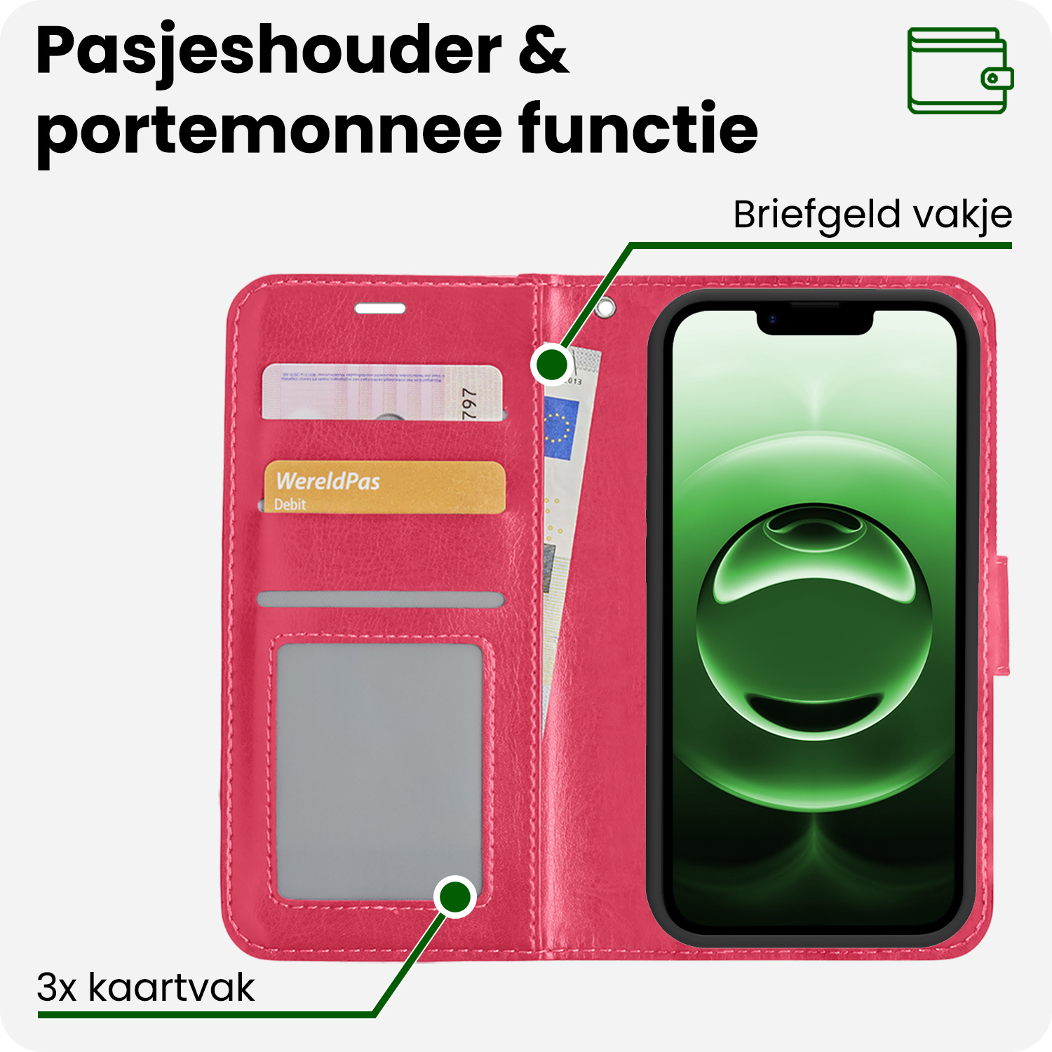 BASEY. BASEY. iPhone 16E Hoesje Bookcase - Donkerroze