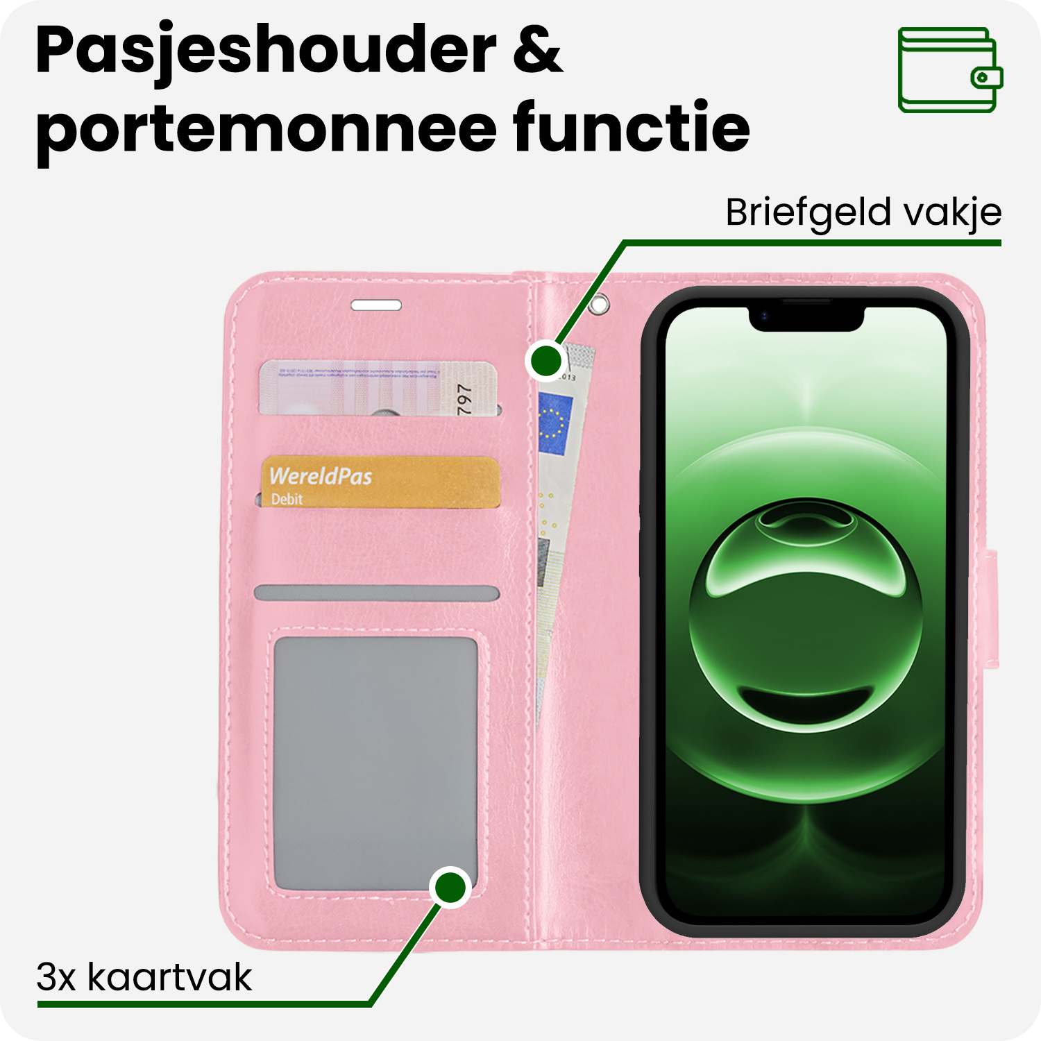 BASEY. BASEY. iPhone 16E Hoesje Bookcase - Lichtroze