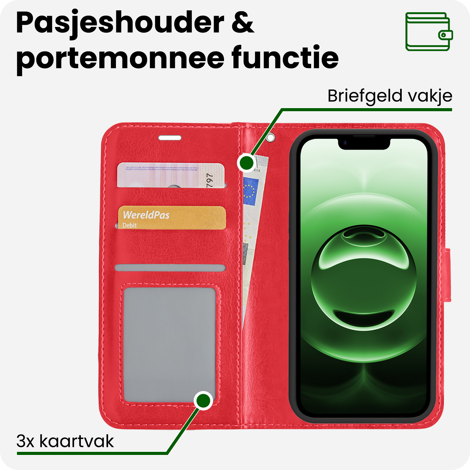 BASEY. BASEY. iPhone 16E Hoesje Bookcase - Rood