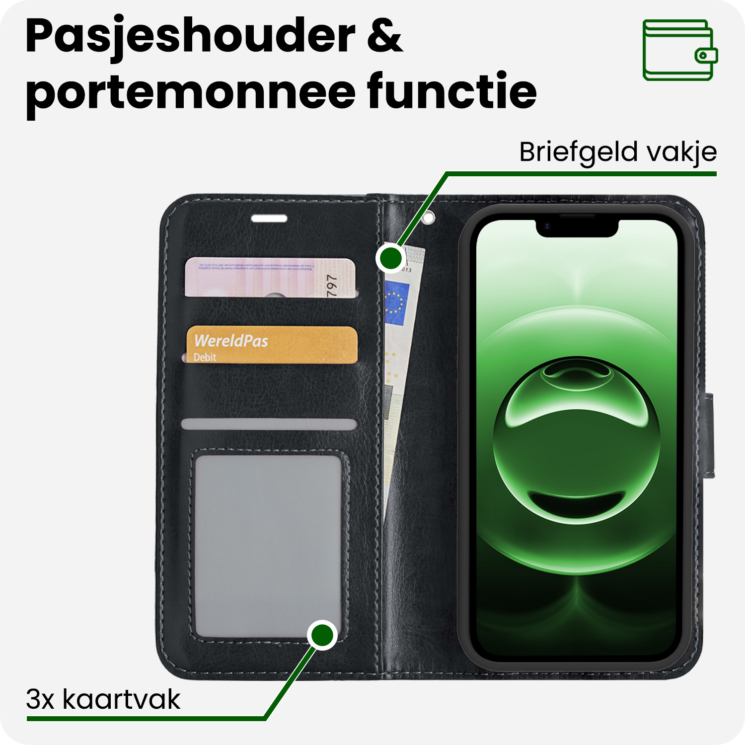 BASEY. BASEY. iPhone 16E Hoesje Bookcase - Zwart