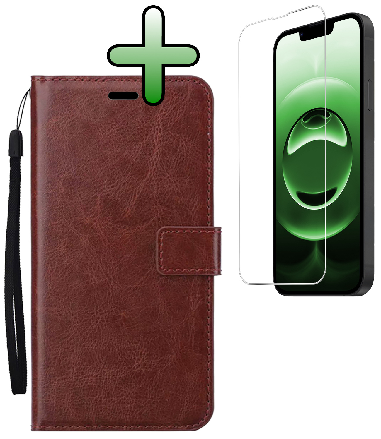 BASEY. BASEY. iPhone 16E Hoesje Bookcase Met Screenprotector - Bruin