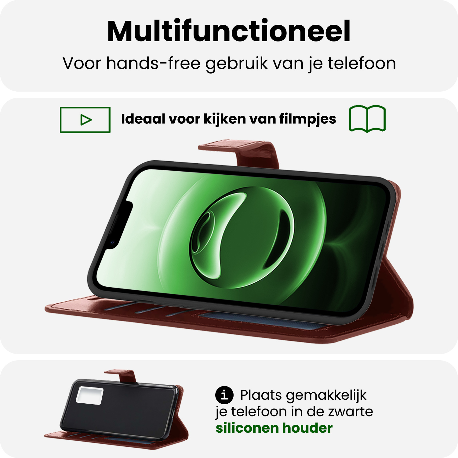 BASEY. BASEY. iPhone 16E Hoesje Bookcase Met Screenprotector - Bruin