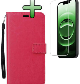 BASEY. BASEY. iPhone 16E Hoesje Bookcase Met Screenprotector - Donkerroze