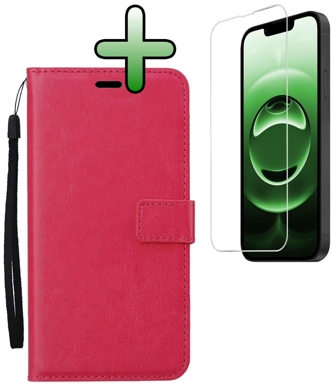 BASEY. BASEY. iPhone 16E Hoesje Bookcase Met Screenprotector - Donkerroze