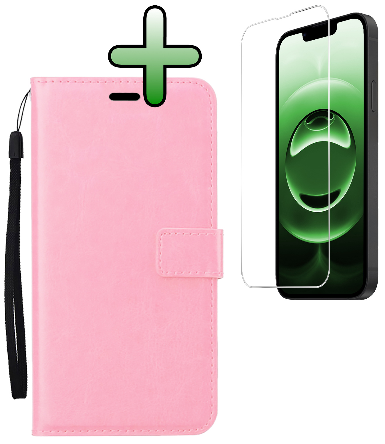 BASEY. BASEY. iPhone 16E Hoesje Bookcase Met Screenprotector - Lichtroze